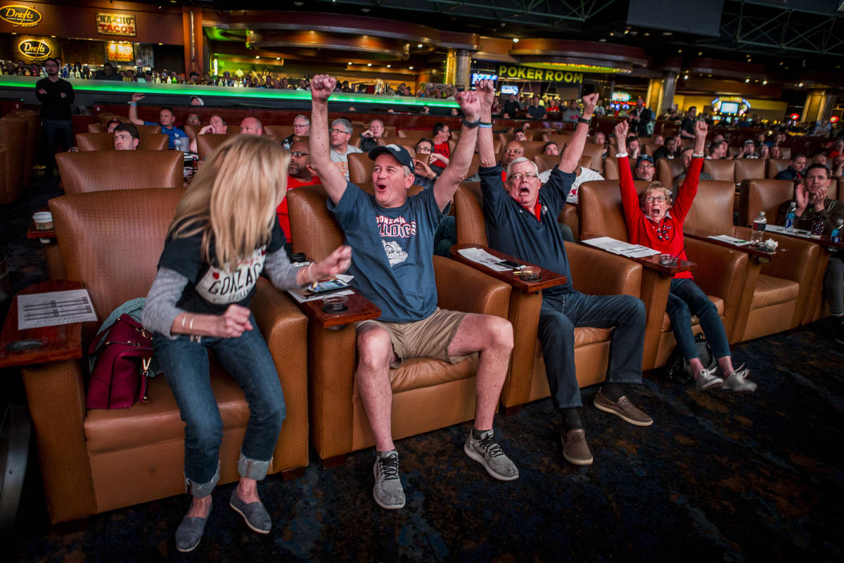 Gonzaga fans, from left, Cindy Sullivan, Jeff Sullivan Jr., Jeff Sullivan Sr. and Patsy Sulliva ...