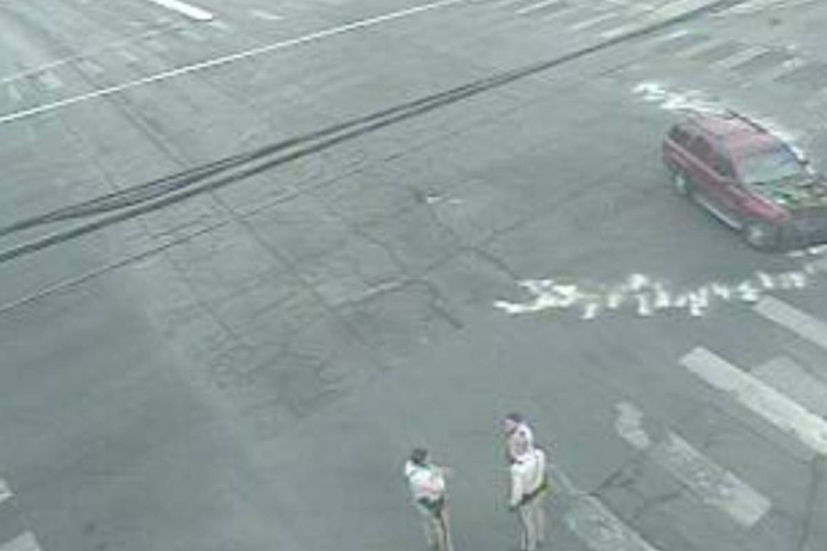 Police investigate a crash Saturday, March 13, 2021, at Las Vegas Blvd. North and East Washingt ...