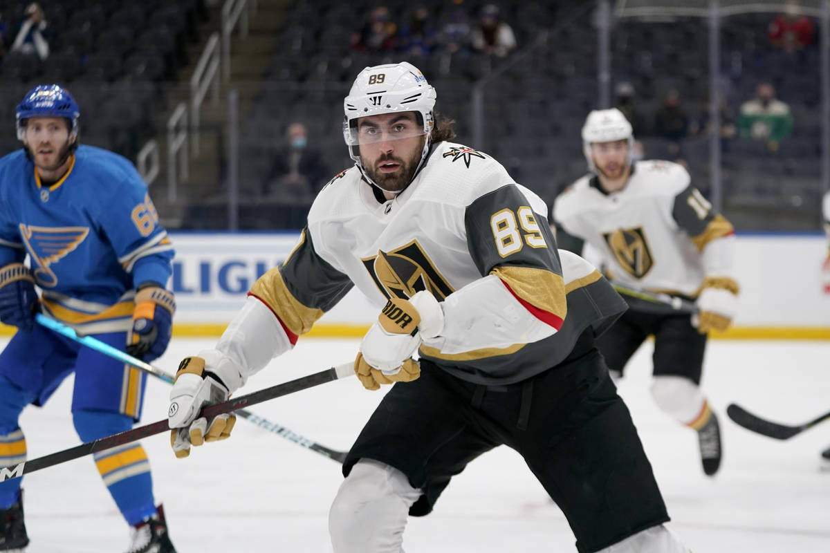 Vegas Golden Knights' Alex Tuch (89) in action during the first period of an NHL hockey game ag ...
