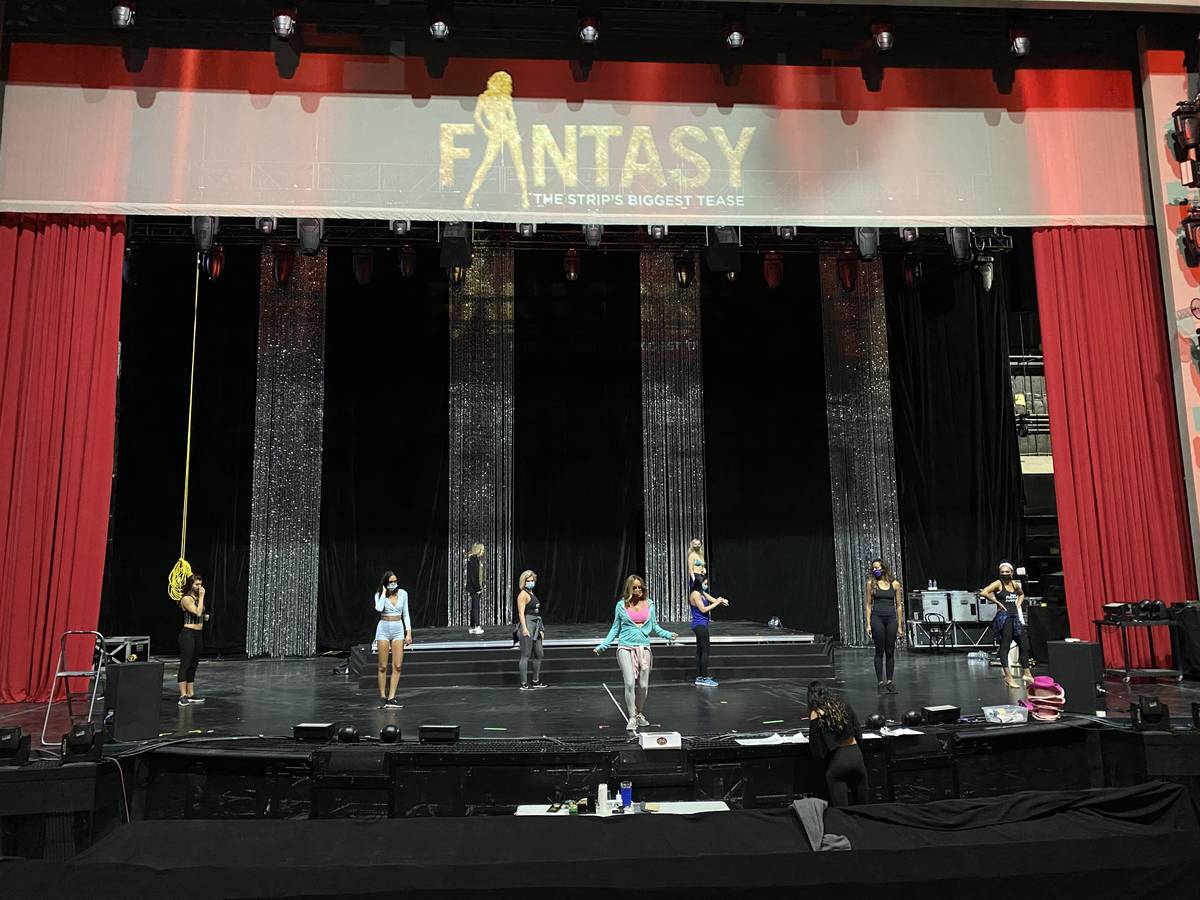 A look at a rehearsal of "Fantasy," which has moved from 350-capacity Atrium Showroom to 1,500- ...