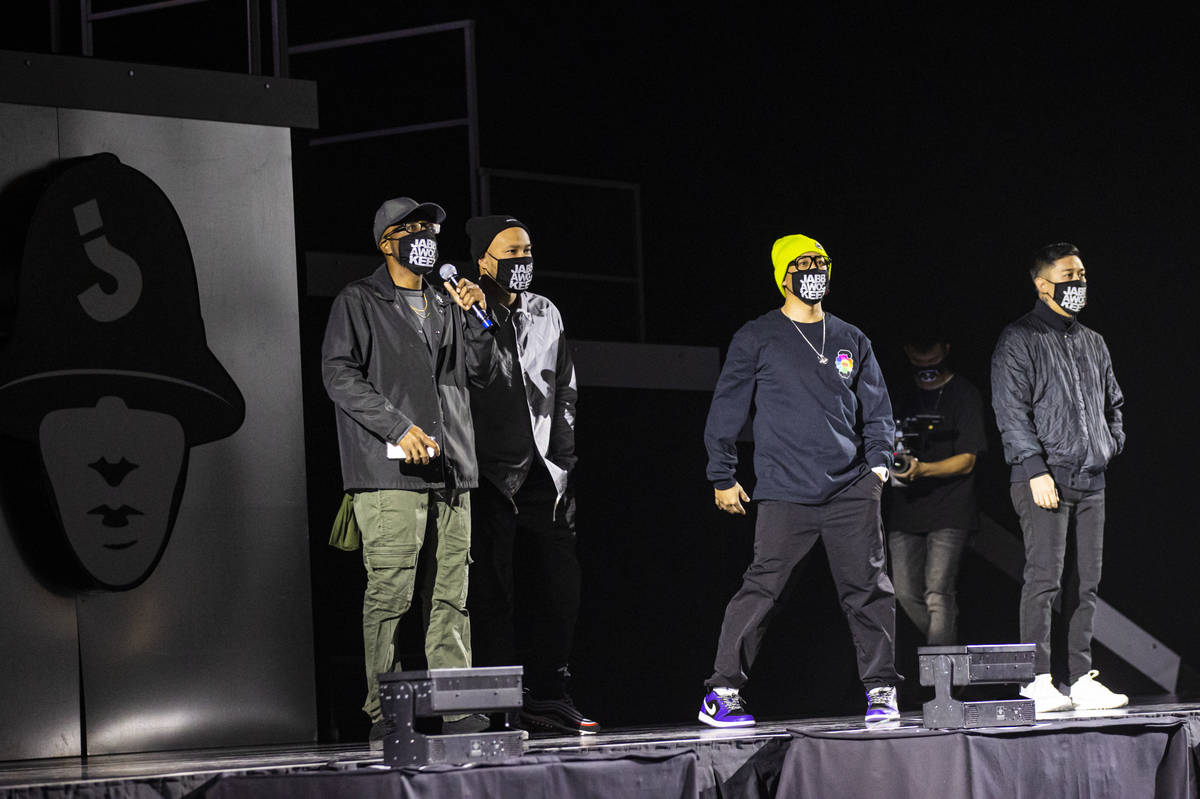 Founding members of the Jabbawockeez, from left, Kevin Brewer, Phi Nguyen, Joe Larot, and Rynan ...