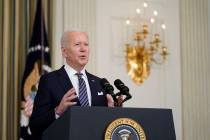 President Joe Biden speaks about the COVID-19 relief package in the State Dining Room of the Wh ...