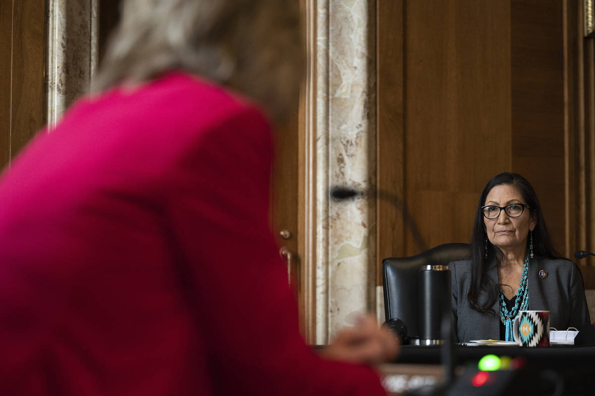 Rep. Deb Haaland, D-N.M., is questioned by Sen. Cindy Hyde-Smith, R-Miss., during the Senate Co ...
