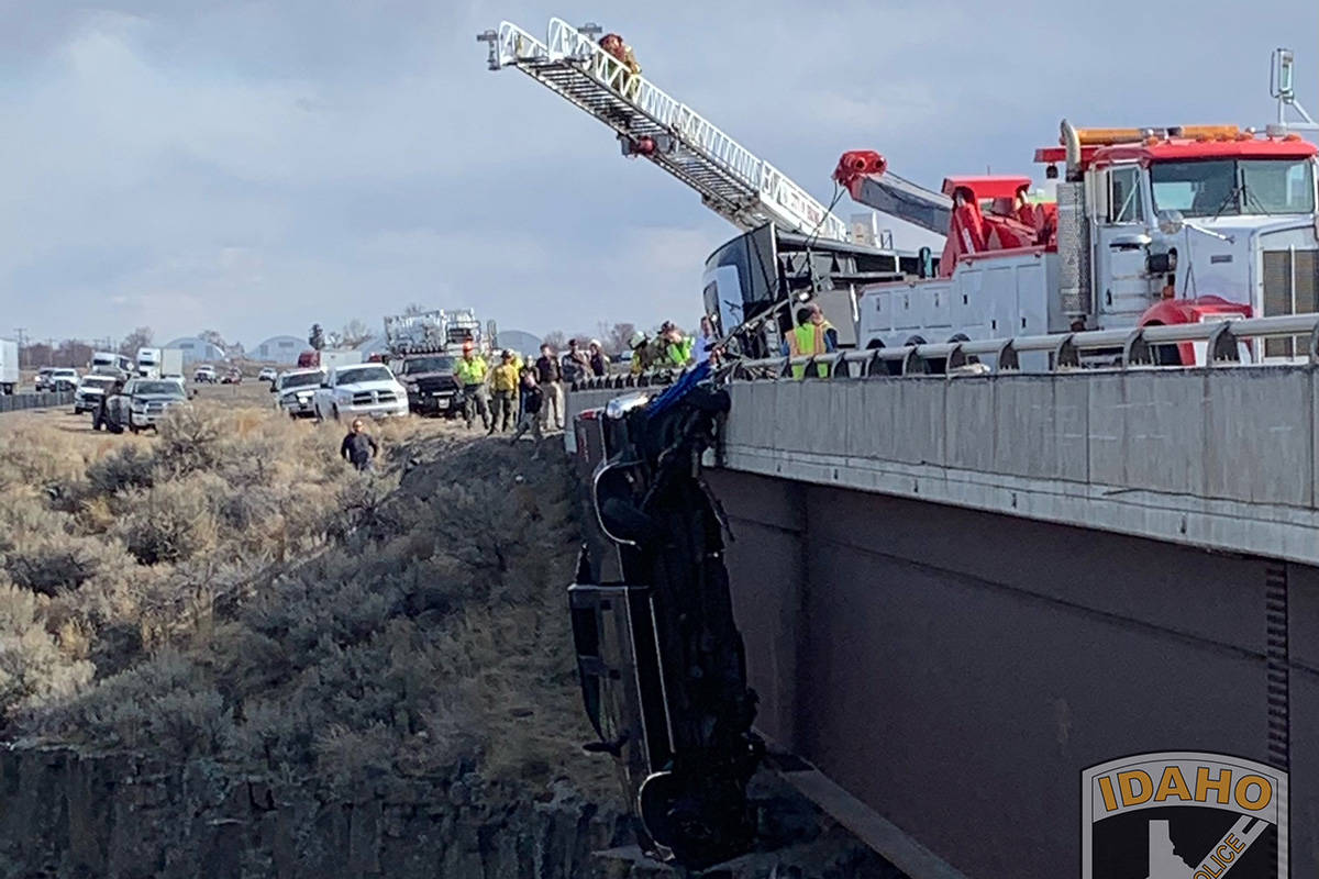 This image provided by the Idaho State Police shows the scene where authorities say a set of ca ...