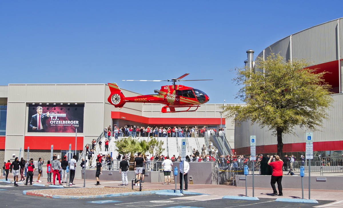 New UNLV men's basketball coach T.J. Otzelberger arrives in style at the Thomas & Mack Cent ...