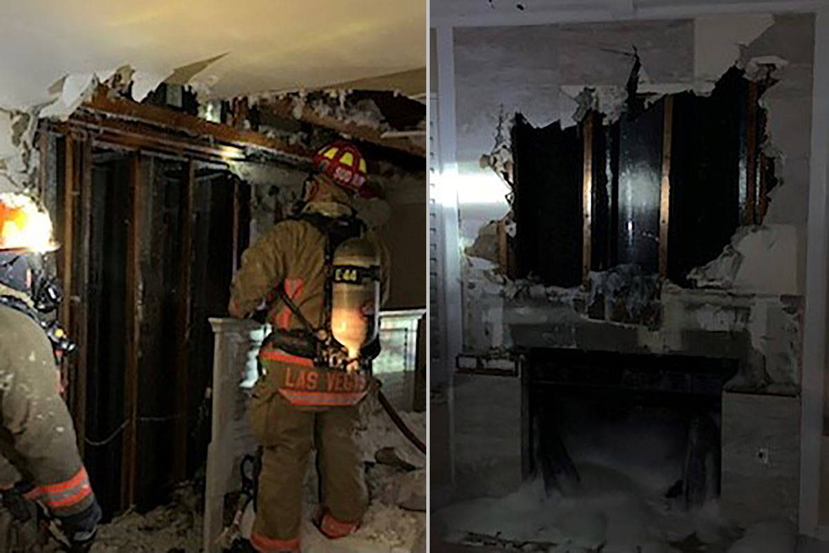 A fireplace fire spread to a wall Monday, causing $30,000 in damage to a northwest Las Vegas ho ...