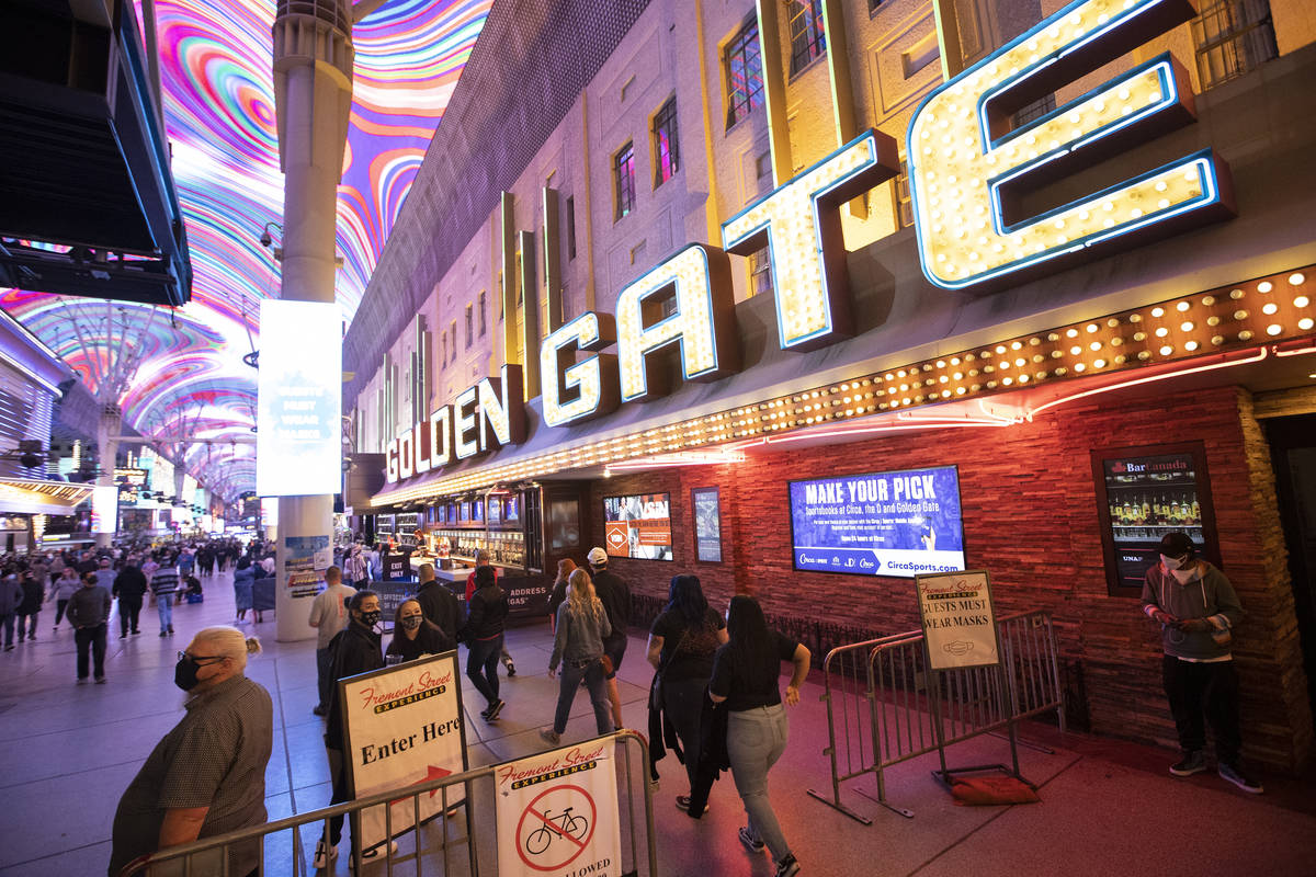 The Golden Gate hotel-casino in Las Vegas, on Tuesday, March 16, 2021. (Erik Verduzco/Las Vegas ...
