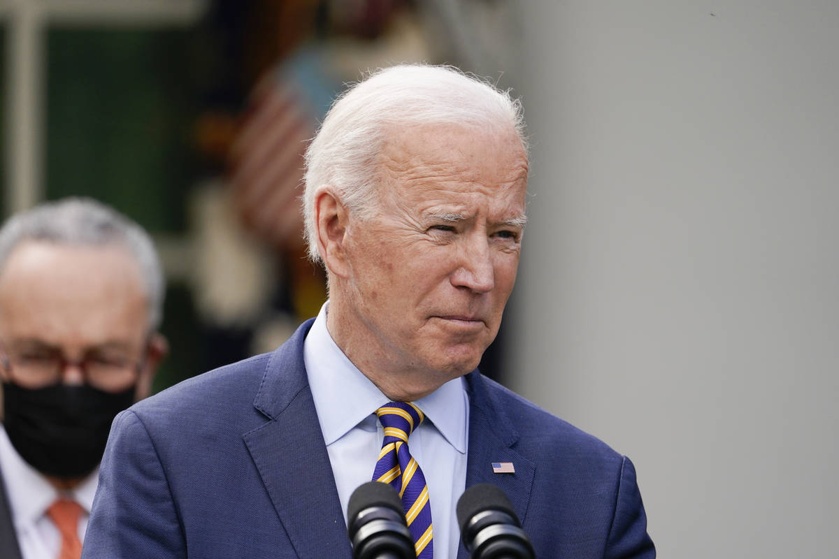 President Joe Biden speaks in the Rose Garden of the White House, Friday, March 12, 2021, in Wa ...