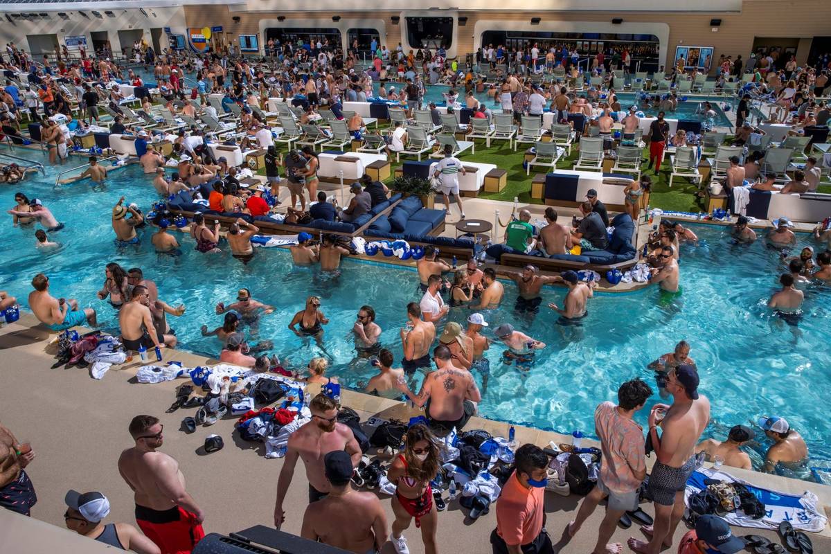 The pools and decks are crowded in Stadium Swim at the Circa on Friday
