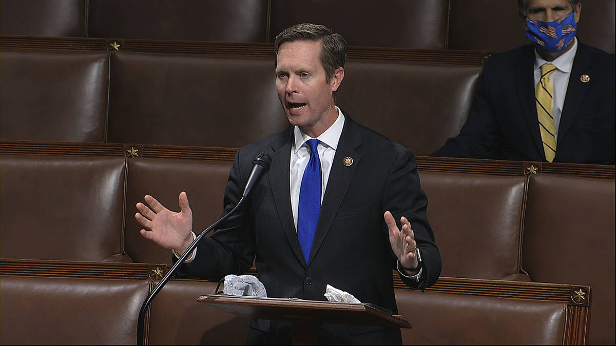 FILE - In this April 23, 2020, file image from video, Rep. Rodney Davis, R-Ill., speaks on the ...