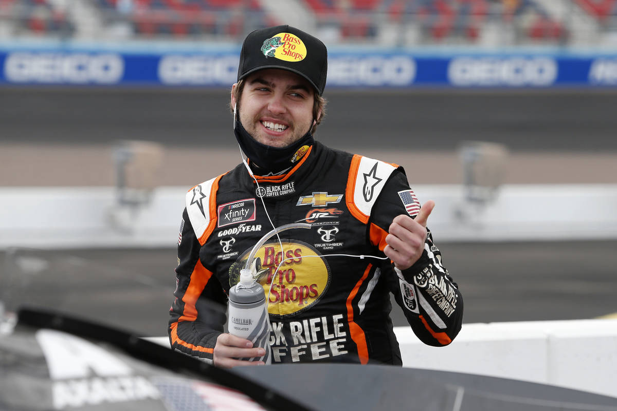 Noah Gragson gives a thumbs up on pit road prior to a NASCAR Xfinity Series auto race at Phoeni ...