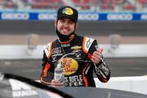Noah Gragson gives a thumbs up on pit road prior to a NASCAR Xfinity Series auto race at Phoeni ...