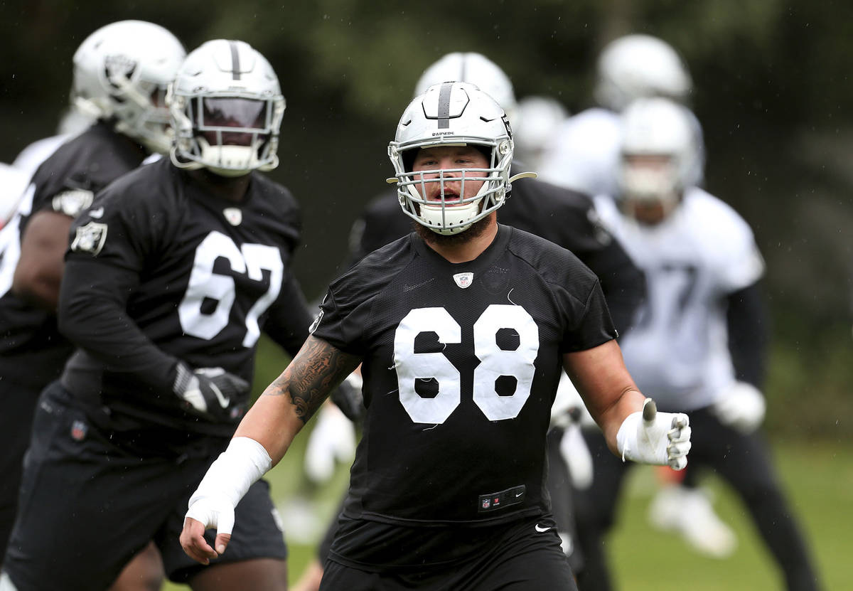 Oakland Raiders Andre James attends a training session during the media day at The Grove Hotel, ...