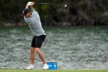 Jordan Spieth hits his tee shot on the 14th hole during a practice round for the Dell Technolog ...