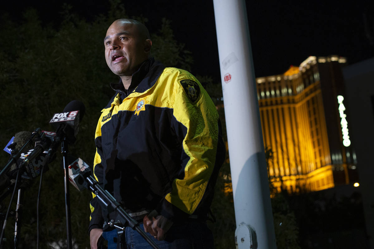 Homicide Lt. Ray Spencer gives a briefing to the press about a homicide at the Wynn Employee Pa ...