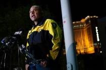 Homicide Lt. Ray Spencer gives a briefing to news media about a homicide at the Wynn employee p ...