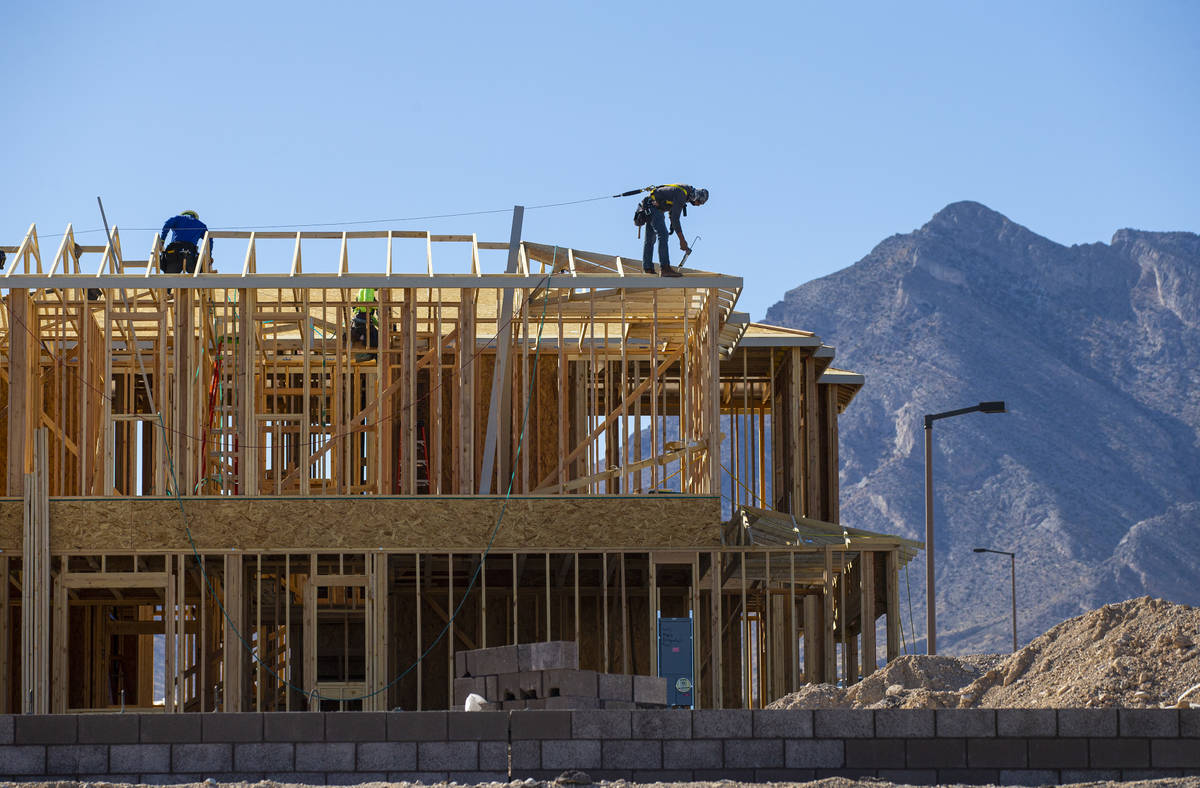 Construction continues on homes north of Far Hills Avenue in the Summerlin area of Las Vegas on ...