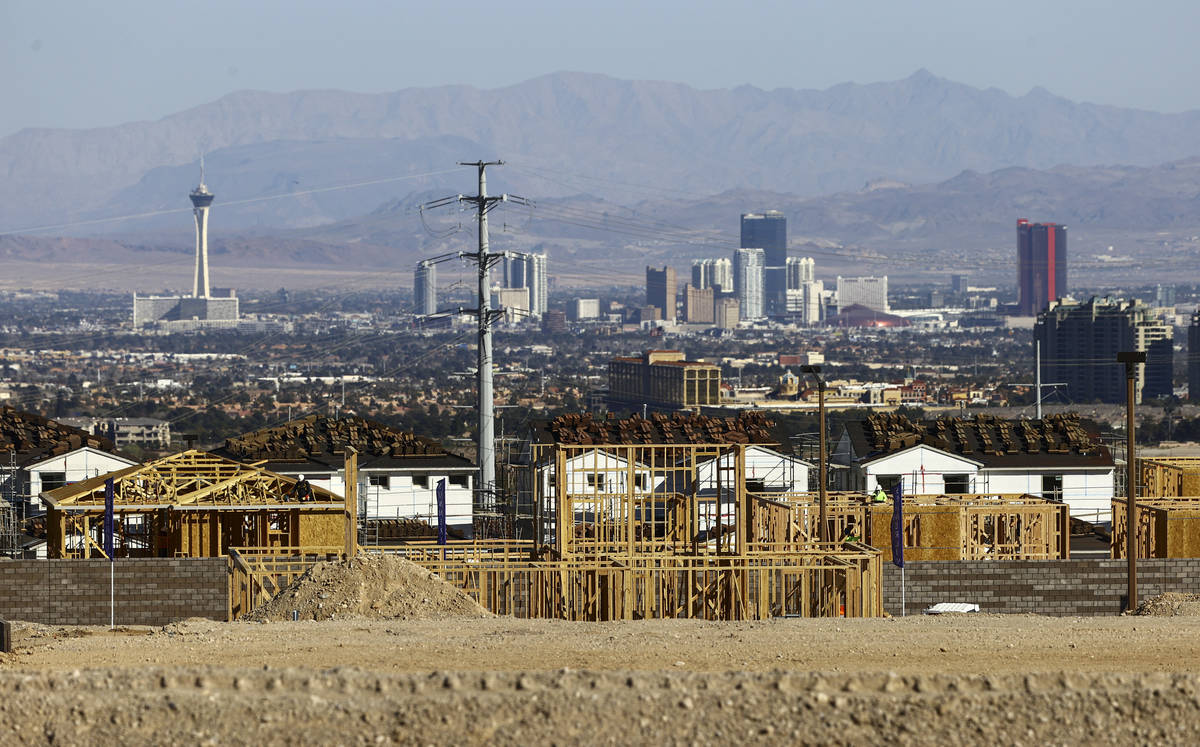 Construction continues on homes north of Far Hills Avenue in the Summerlin area of Las Vegas on ...