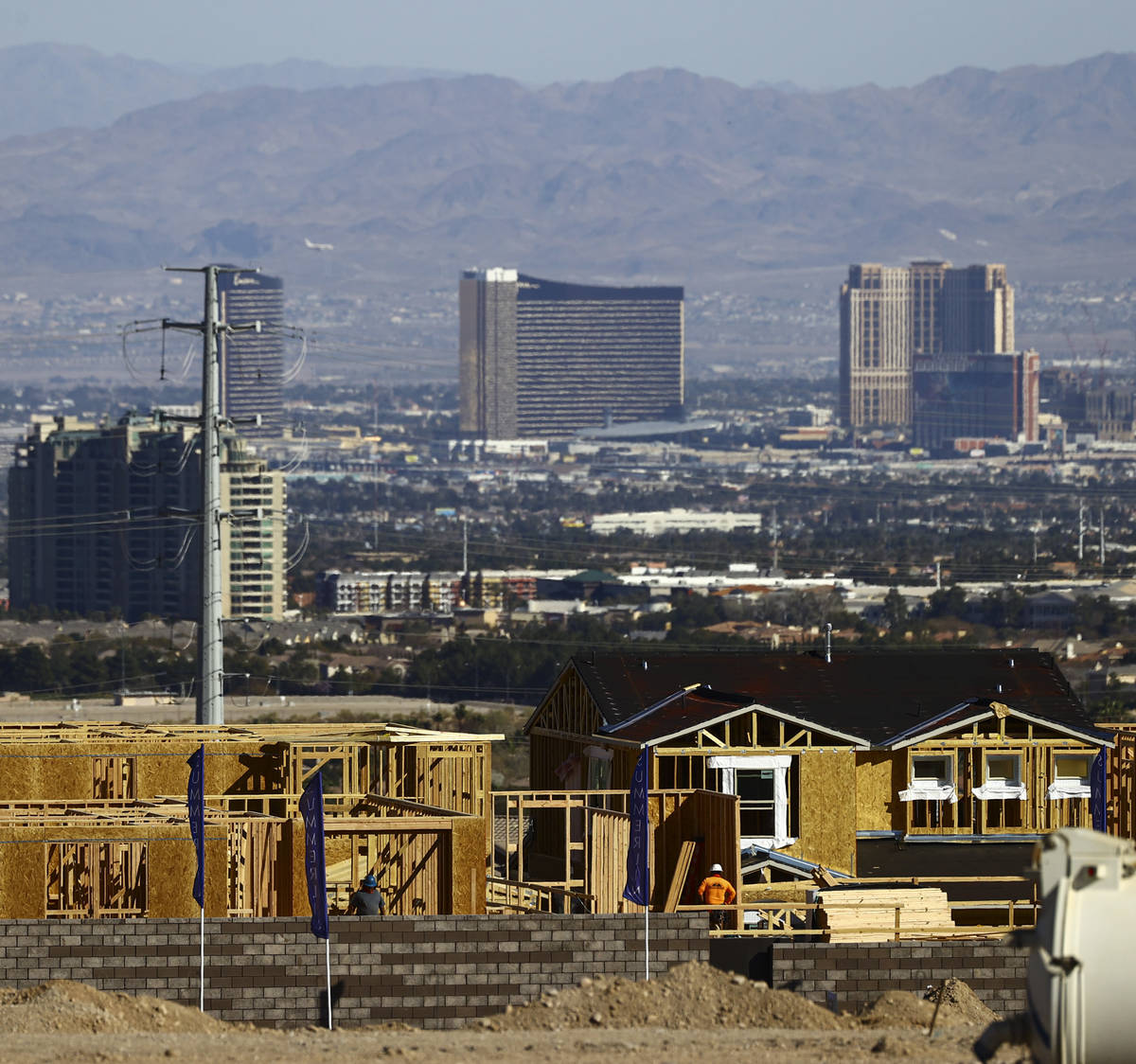 Construction continues on homes north of Far Hills Avenue in the Summerlin area of Las Vegas on ...