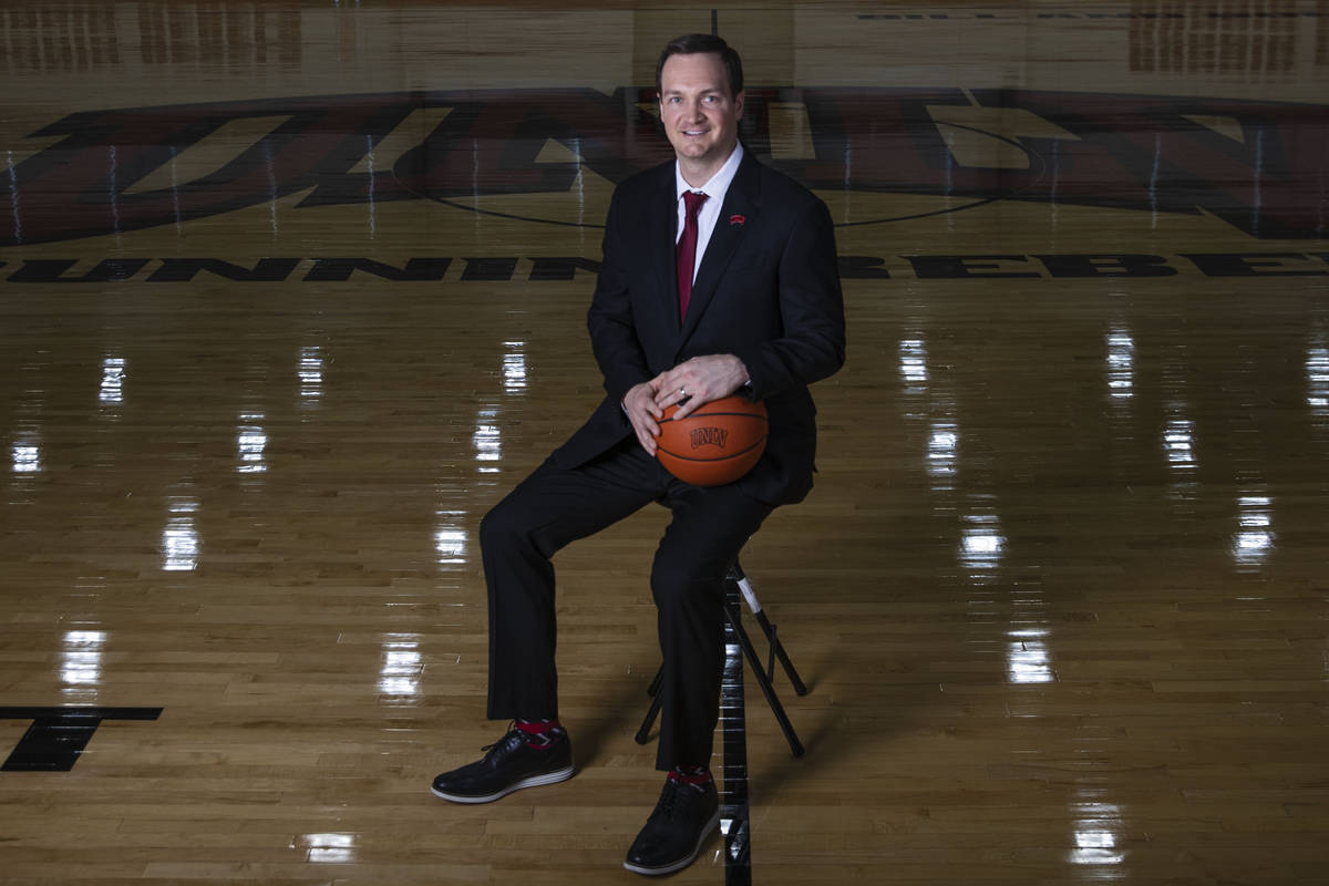 UNLV men's basketball coach Kevin Kruger poses for a photo on Friday, March 26, 2021, in Las Ve ...