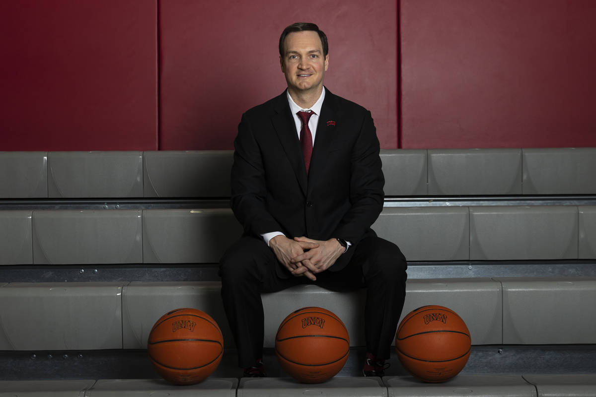 UNLV men's basketball coach Kevin Kruger poses for a photo on Friday, March 26, 2021, in Las Ve ...