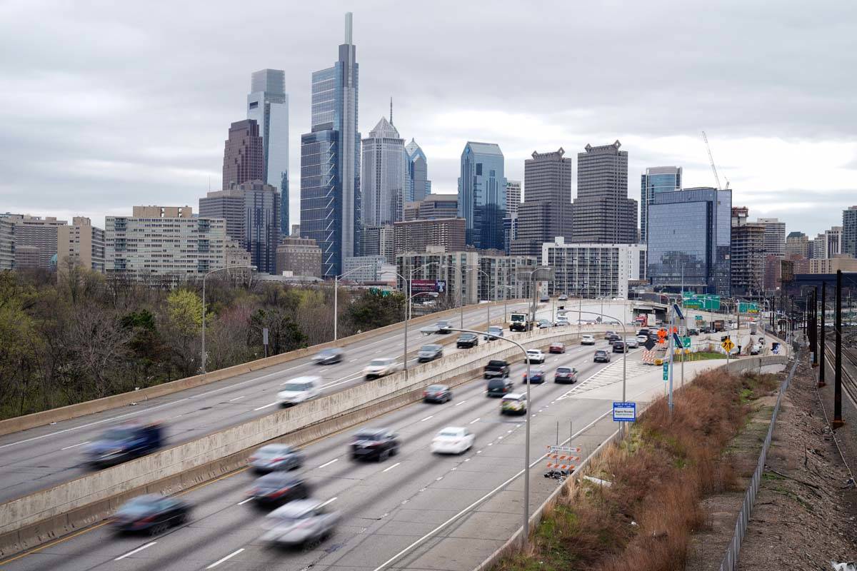 Motor vehicle traffic moves along the Interstate 76 highway in Philadelphia, Wednesday, March 3 ...