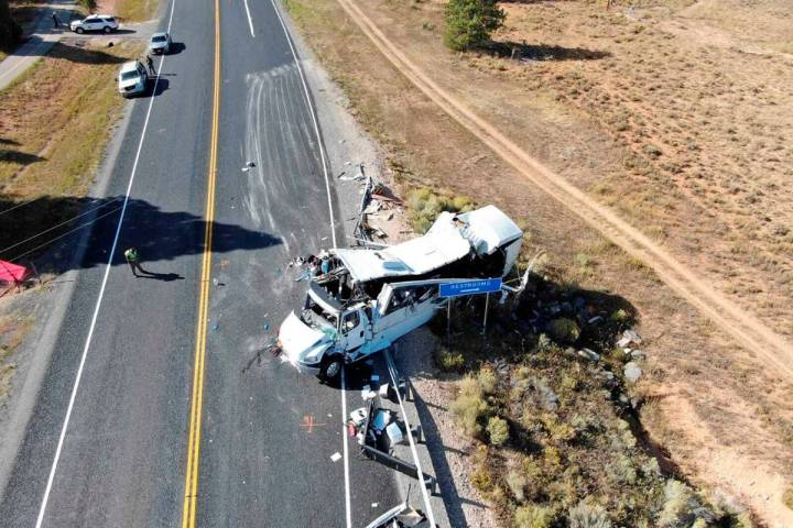 This photo shows a tour bus carrying Chinese-speaking tourists after it crashed near Bryce Cany ...