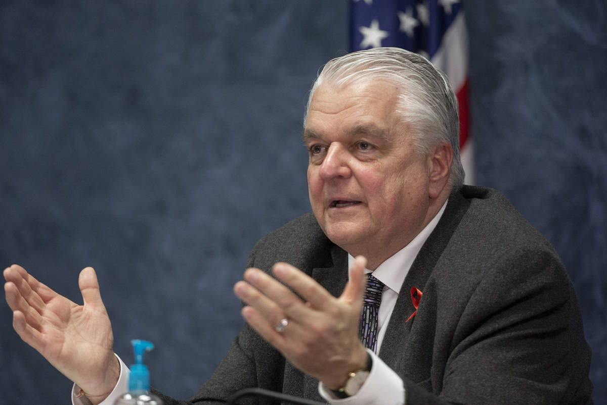 Gov. Steve Sisolak speaks during a press conference to update Nevada citizens about the coronav ...