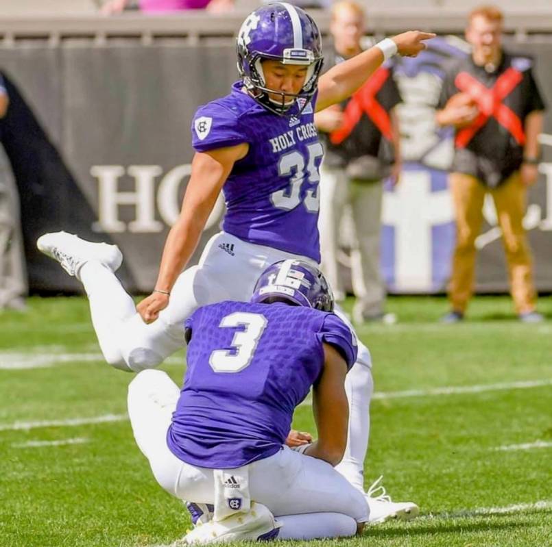 Former Bishop Gorman High kicker Derek Ng kicked a Holy Cross record 51-yard field goal in the ...