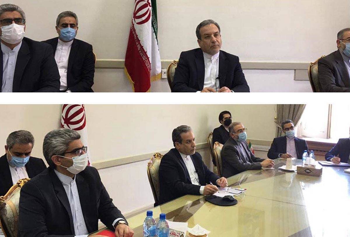 This combined photo released by the Iranian Foreign Ministry, shows Iranian diplomats attending ...