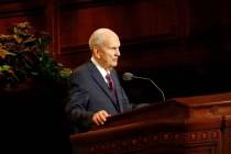 President Russell M. Nelson speaks in Salt Lake City in October 2019. (AP Photo/Rick Bowmer)