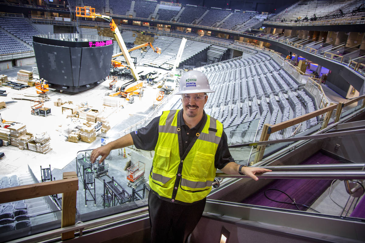 Dan Quinn, vice president and general manager of T-Mobile Arena, stands inside a suite Monday, ...