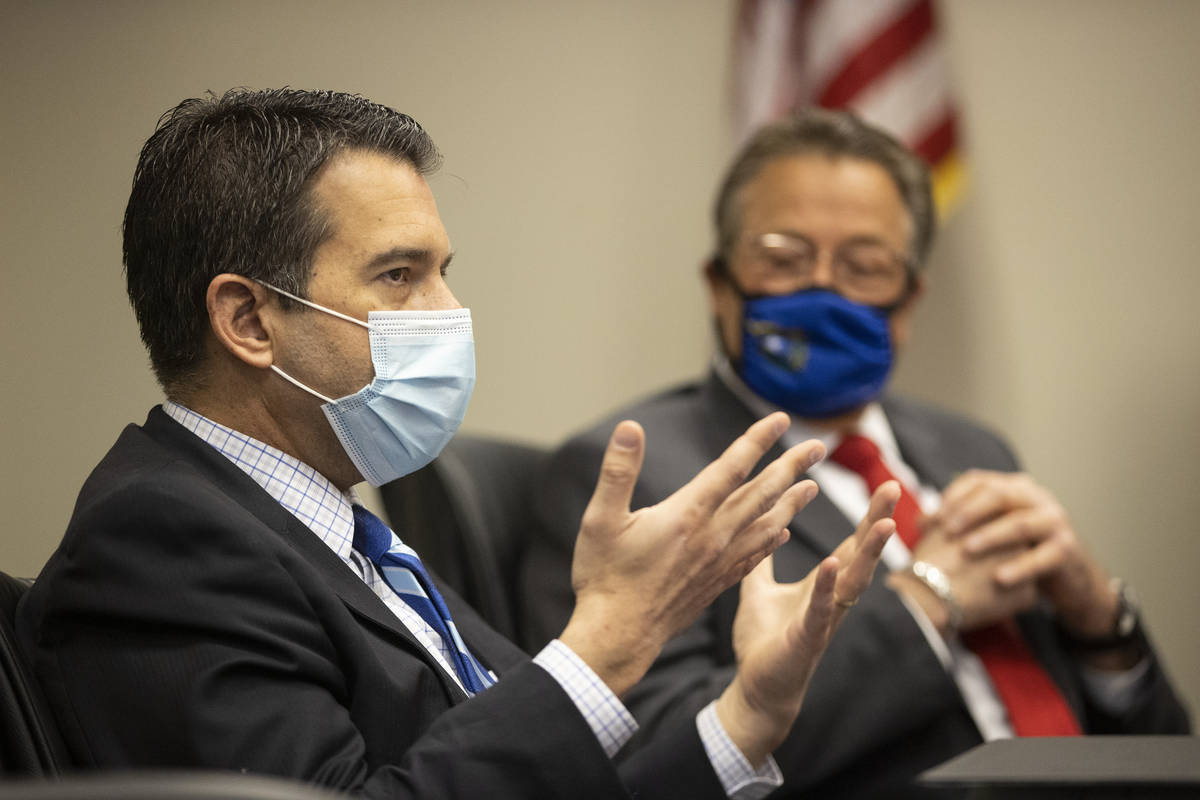 Brin Gibson, left, chair of the Nevada Gaming Control Board, and John Moran, chairman of the Ne ...