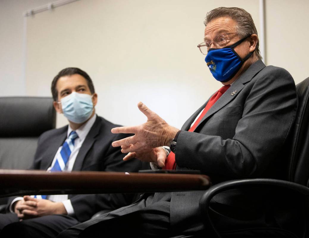 John Moran, right, chairman of the Nevada Gaming Commission, and Brin Gibson, chair of the Neva ...