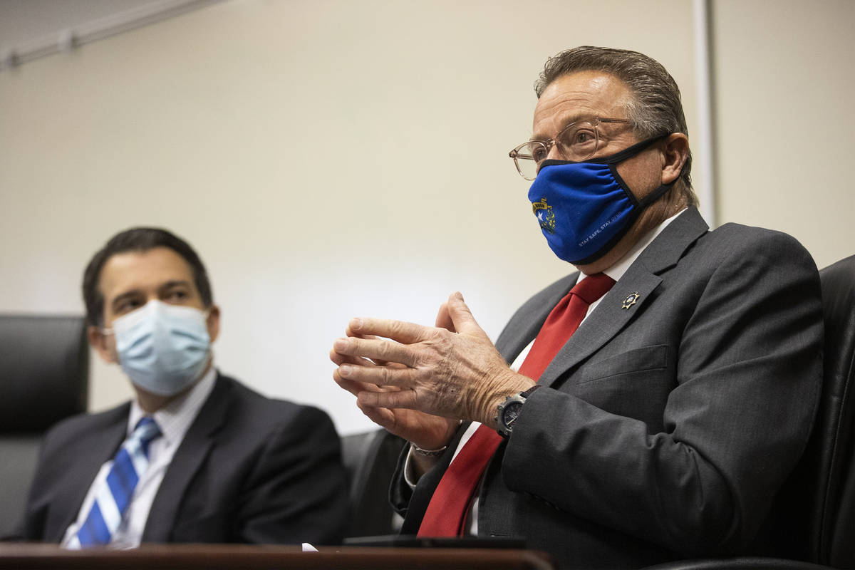 John Moran, right, chairman of the Nevada Gaming Commission, and Brin Gibson, chair of the Neva ...