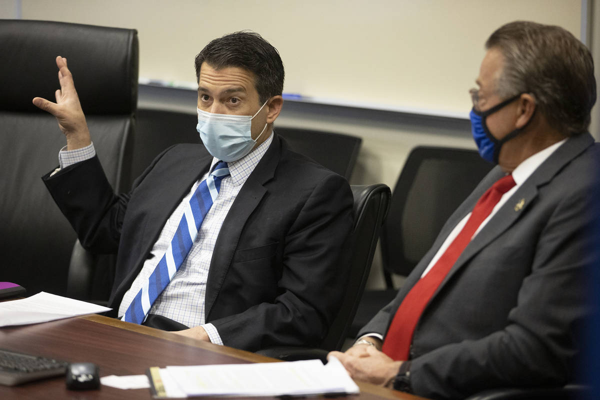 Brin Gibson, left, chair of the Nevada Gaming Control Board, and John Moran, chairman of the Ne ...