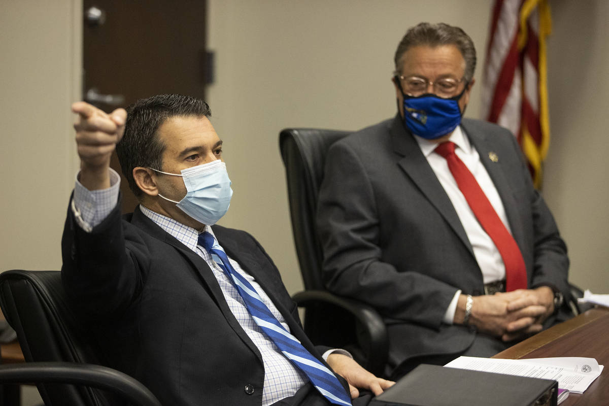 Brin Gibson, left, chair of the Nevada Gaming Control Board, and John Moran, chairman of the Ne ...