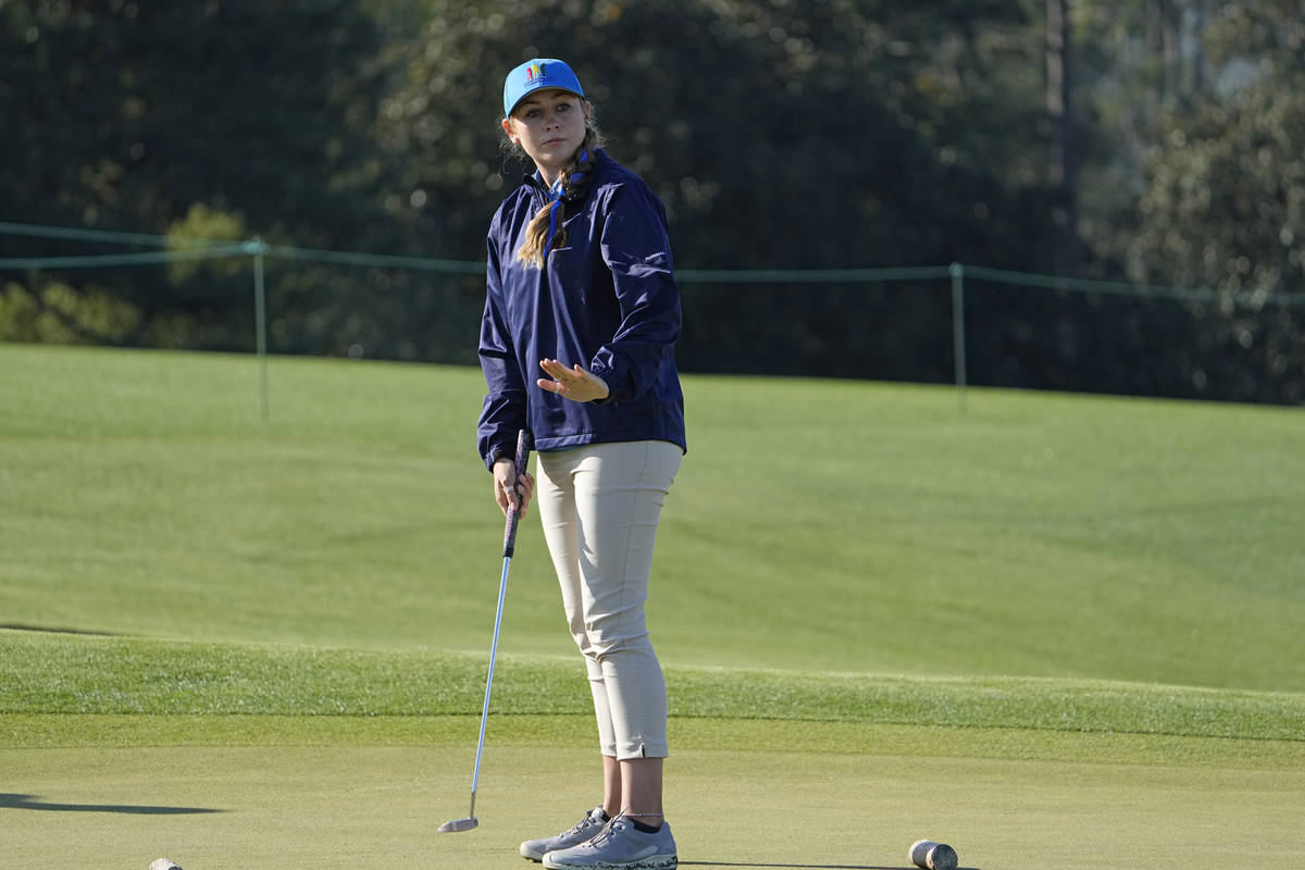 Ali Mulhall, of Henderson, Nevada, reacts to her putt during the Drive Chip & Putt National ...