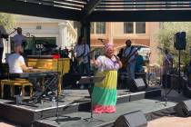 Skye Dee Miles performs at Gospel Brunch at DW Bistro on Sunday, April 4, 2021. (John Katsilome ...