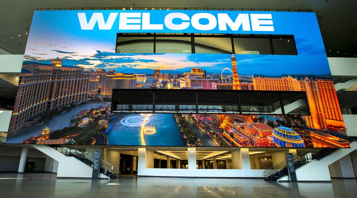 A huge video display screen greets those at the main entrance of the new Las Vegas Convention C ...