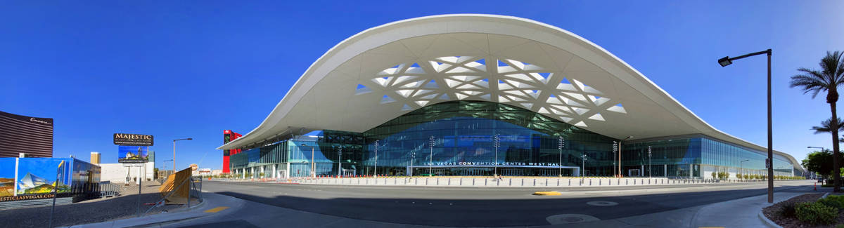 Signage above the main entrance of the new Las Vegas Convention Center West Hall on Tuesday, Ap ...