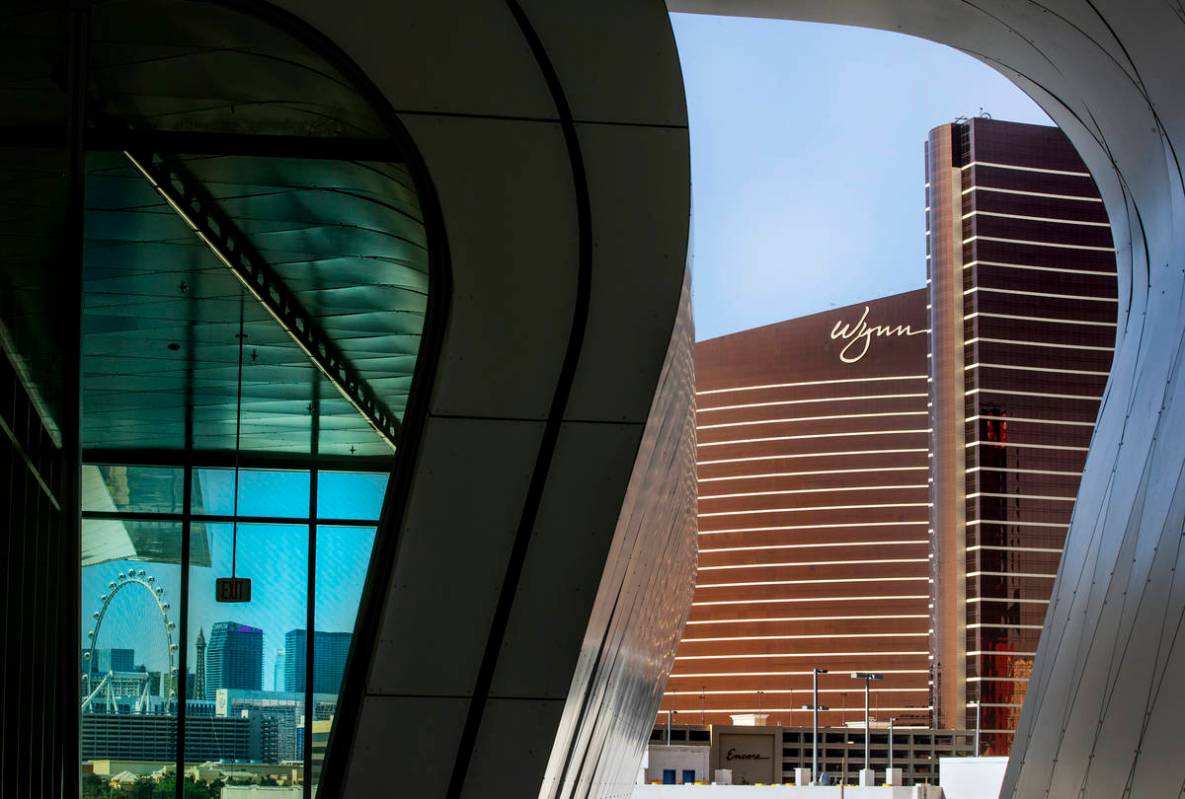 A view of the Wynn and other skyline properties from a balcony in the new Las Vegas Convention ...