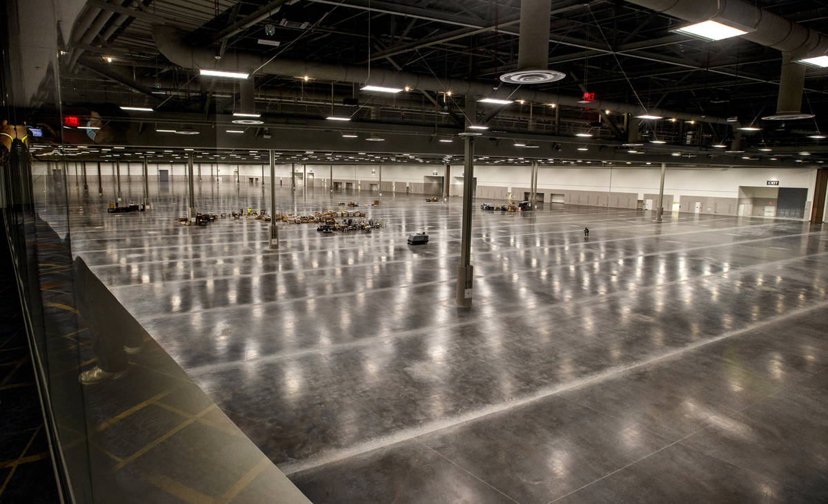 Furniture is assembled and stored within the main event hall at the new Las Vegas Convention Ce ...