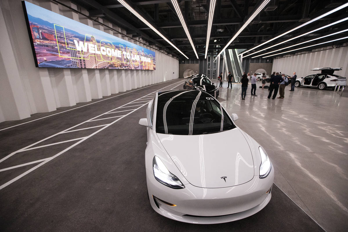 Central Station of the Boring Company’s Convention Center Loop is seen during a media to ...