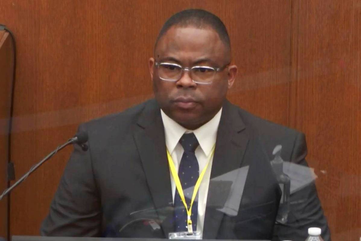 In this image from video, witness Jody Stiger, a Los Angeles Police Department sergeant testifi ...