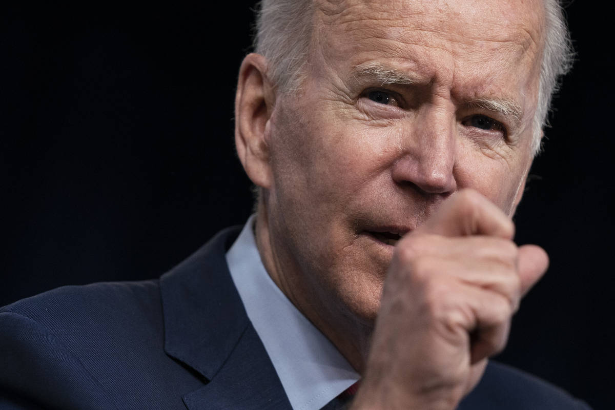 President Joe Biden speaks during an event on the American Jobs Plan in the South Court Auditor ...