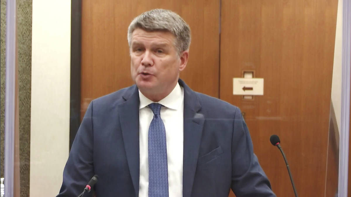 In this image taken from video, prosecutor Matthew Frank interviews witness Senior Special ...