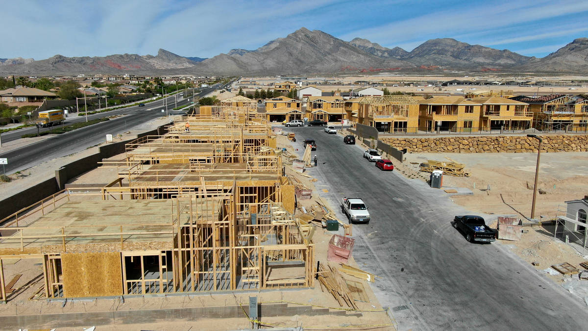 An aerial view of homes under construction in Crystal Canyon, a housing development near Far Hi ...