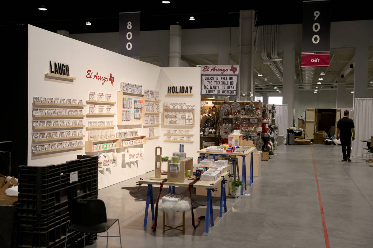 Gift and home temporary exhibitors set up for the Las Vegas Market after a ribbon-cutting cerem ...