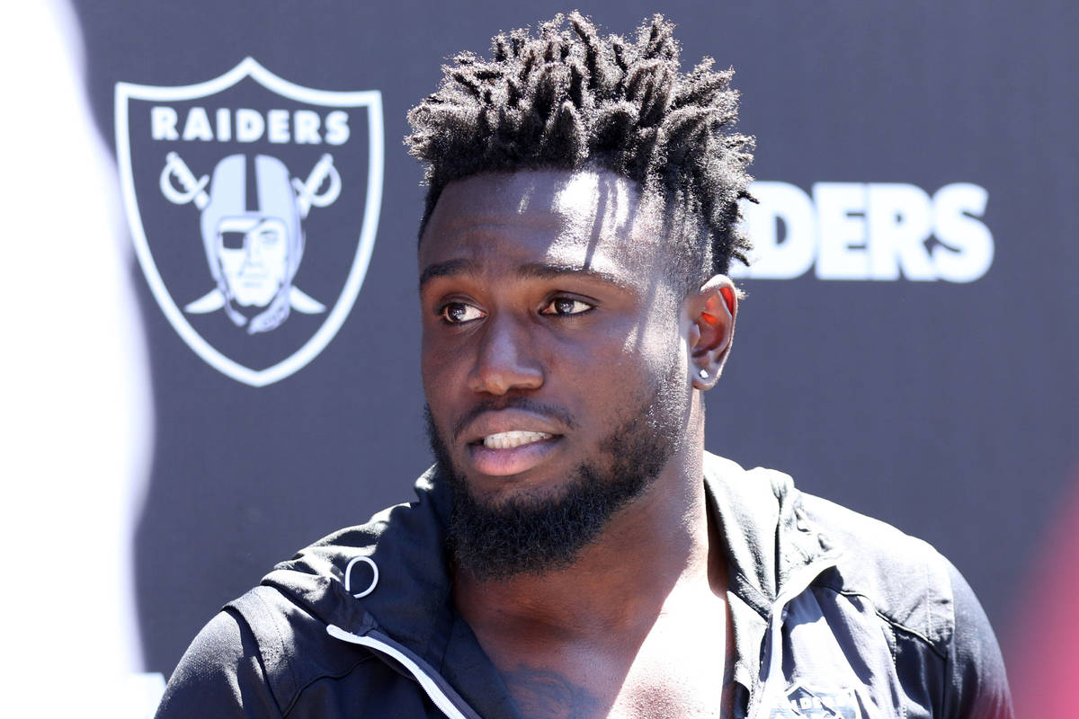 Oakland Raiders safety Karl Joseph answers questions during a press conference at mandatory min ...